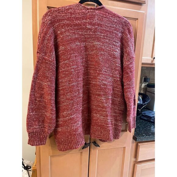 Urban Outfitters Colie Cardigan Women XS Red Acrylic Open Front Pockets Ribbed - Picture 2 of 6